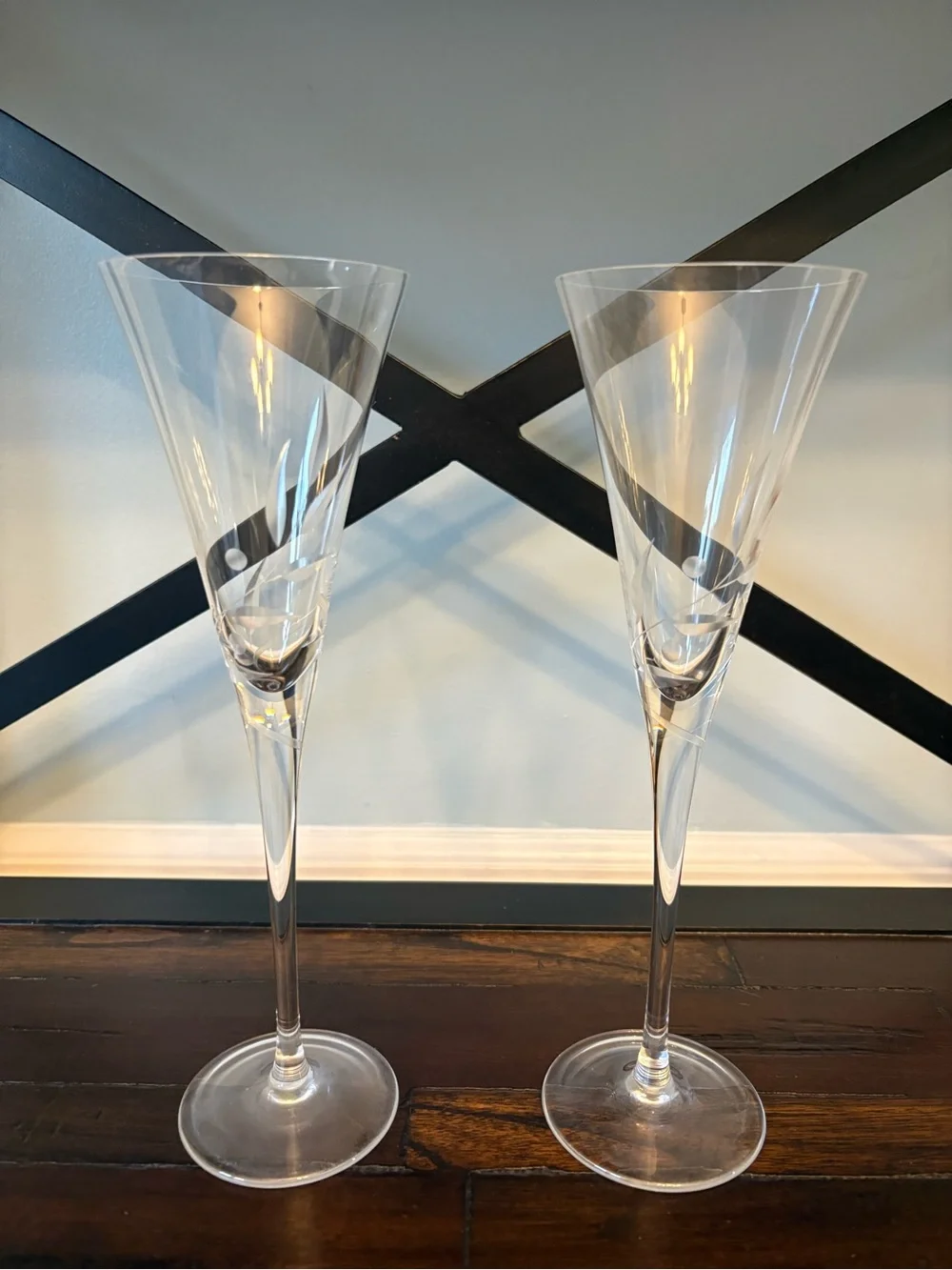 Etched Lenox Crystal Champagne Flutes - Clear Glass (Set of 2)